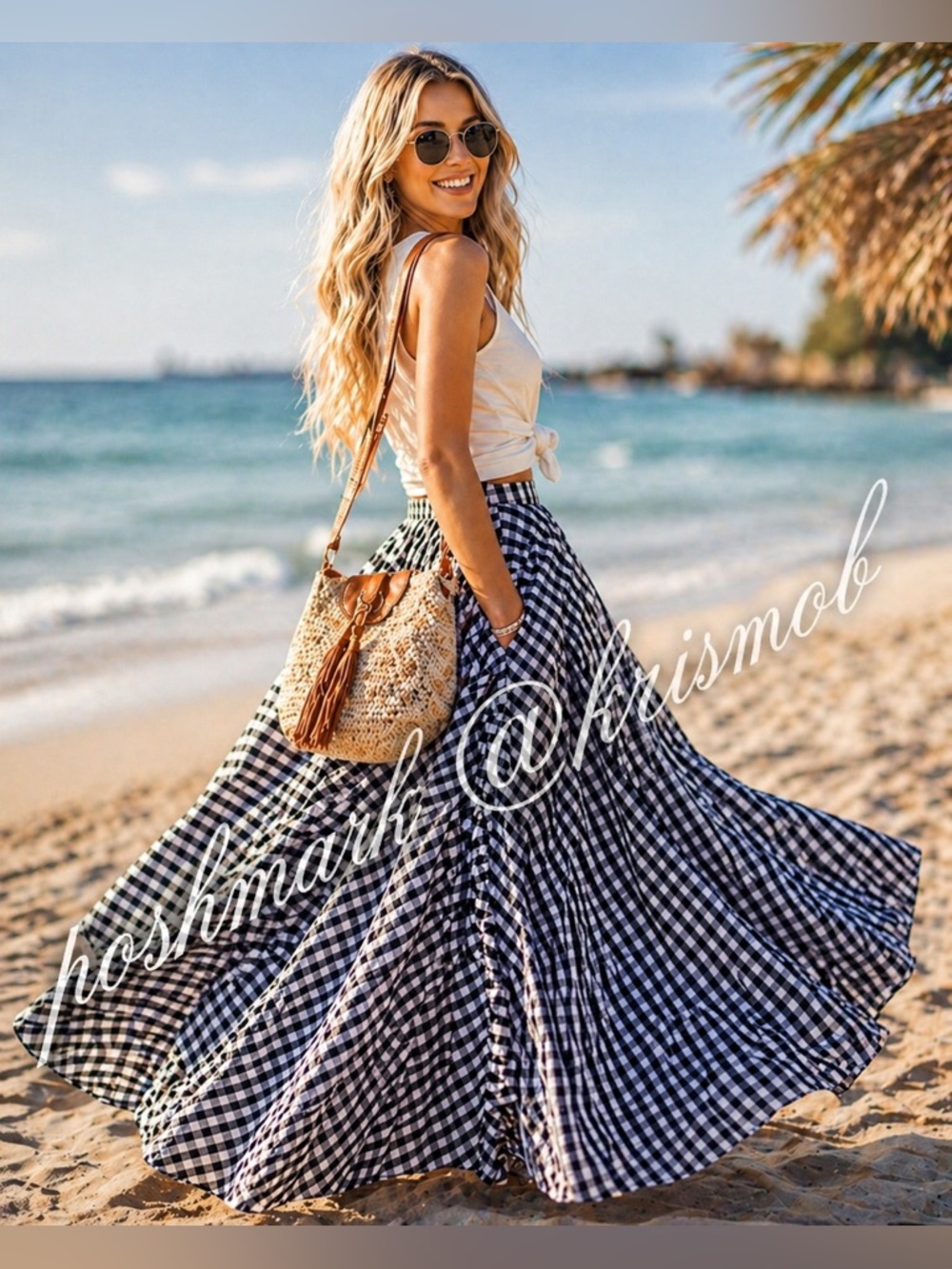 Classic Gingham High Waisted Flowy Maxi Skirt - Picture 2 of 2